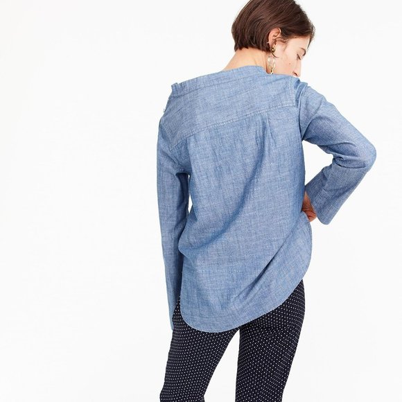 J Crew Charmbray Funnel Neck Long Sleeve Shirt - Picture 3 of 14